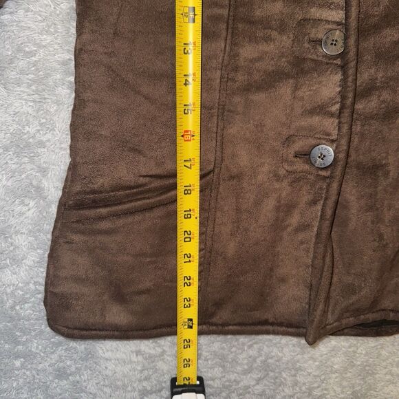 Vintage Esprit Y2K Faux Sherpa Suede Coat Size Small Brown Penny Lane Preppy 90s - Picture 10 of 11